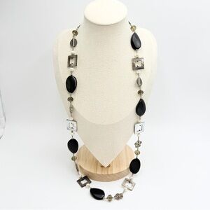 Premier Designs Black Onyx Mother of Pearl Long Beaded Necklace